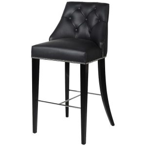 Bar Stool - Chrome Studded - High Back - Chrome Knocker - Black Leather