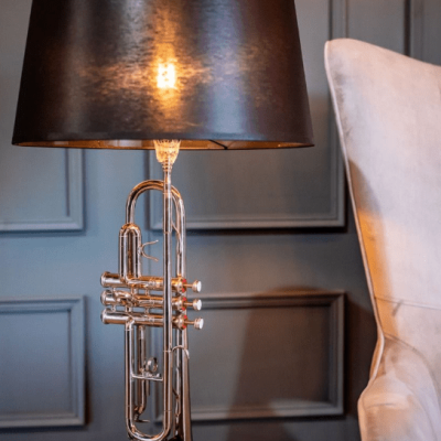 Trumpet Table Lamp – ‘Louis’ Original Trumpet – Black & Gold Inlaid Shade