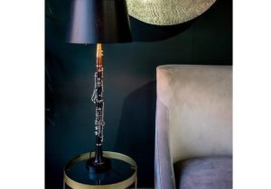 Table Lamp - 'Armstrong' Original Clarinet - Black Gold Inlaid Shade
