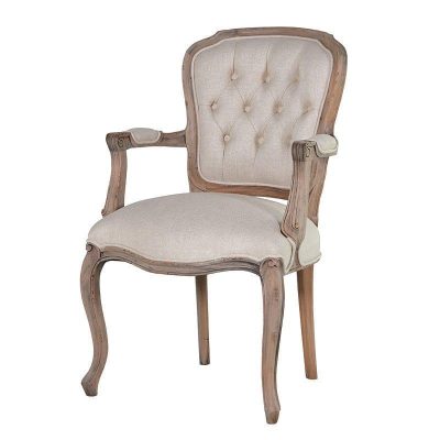 Dining Chair – Reclaimed Wood Finish – Deep Buttoned Linen Fabric