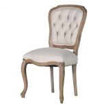 Dining Chair - Reclaimed Carved Oak - Deep Buttoned Linen Fabric