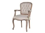 Carver Dining Chair - Reclaimed Carved Oak - Deep Buttoned Linen Fabric