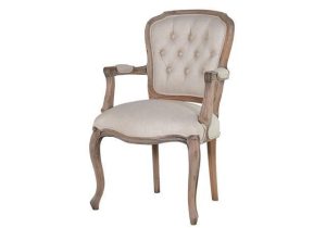 Carver Dining Chair - Reclaimed Carved Oak - Deep Buttoned Linen Fabric