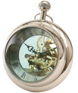 Mantel Clock - Polished Chrome - Round Bulbous Glass Paperweight Design