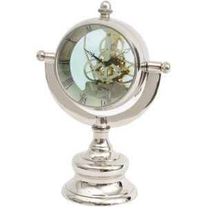 Mantel Clock - Round Bulbous Glass Design - Polished Chrome