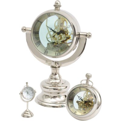 Mantel Clock – Round Bulbous Glass Design – Polished Chrome