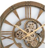 60cm Wall Clock - Round Gold Finish Moving Cogs - Roman Numerals