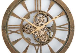 60cm Wall Clock - Round Gold Finish Moving Cogs - Roman Numerals