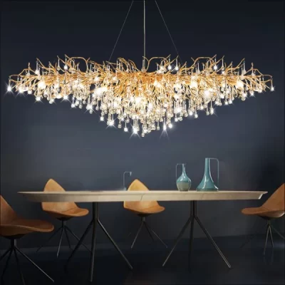 Chandelier – Cut Crystal Glass Droplet – Gold Branch Design
