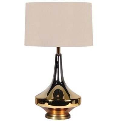 Table Lamp - Amber Based Glass Finish - Round Beige Shade