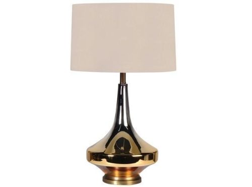 Table Lamp - Amber Based Glass Finish - Round Beige Shade