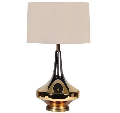Table Lamp - Amber Based Glass Finish - Round Beige Shade