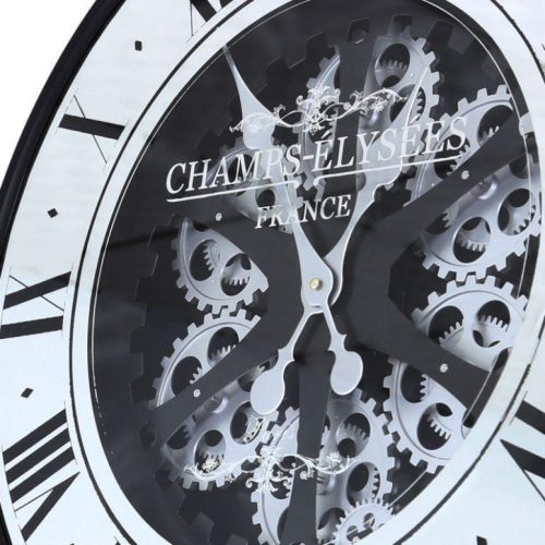 Wall Clock -'Champs Elysee's' - Moving Cogs - Mirror & Black Finish