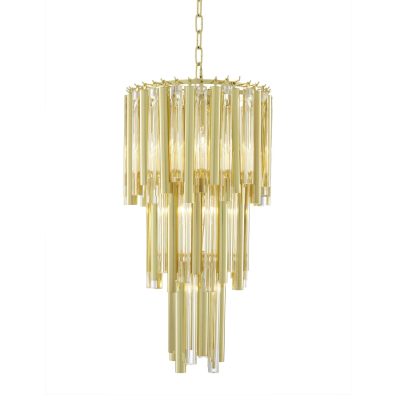 Chandelier – Glass & Brass – 3 Tiered – 7 Lights – Small