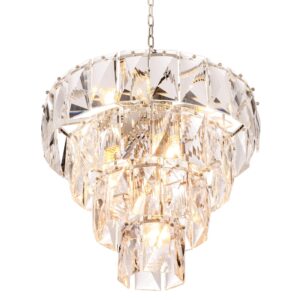 Chandelier - 14 Light - 4 Tiered - Cut Clear Crystal - Chrome Surround