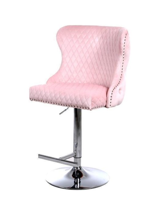 Bar Stool - Lion Knocker - Chrome - Deep Buttoned Bar Stool - Pink Velvet