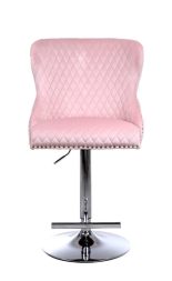 Bar Stool - Lion Knocker - Chrome - Deep Buttoned Bar Stool - Pink Velvet