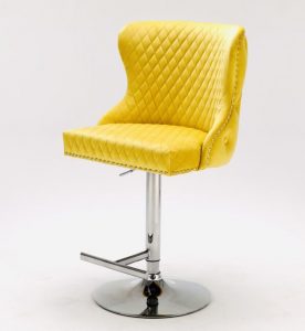 Bar Stool - Lion Knocker - Chrome - Deep Buttoned Bar Stool - Mustard Velvet