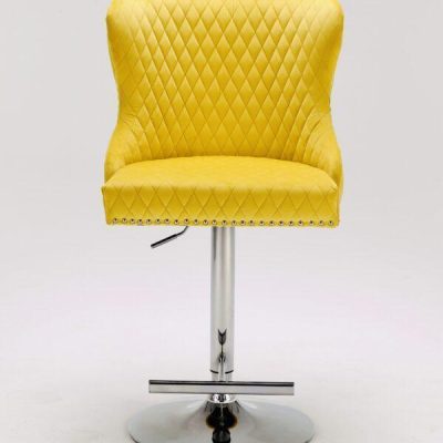 Bar Stool – Chrome – Deep Buttoned – Lion Knocker – Mustard Velvet