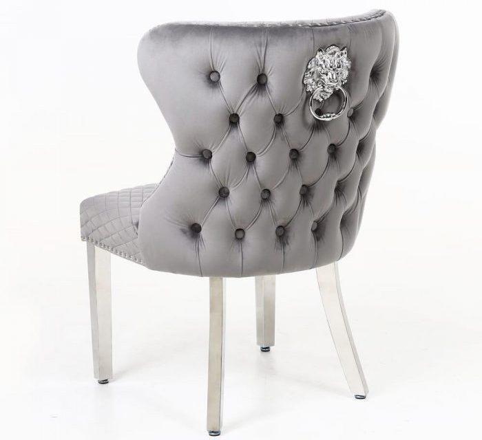 Grey Velvet Deep Oned Chrome Leg, Mirrored Leg Dining Chairs