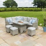 Garden Corner Sofa Dining Set - Rising Table - Ice Bucket - Grey Poly Rattan