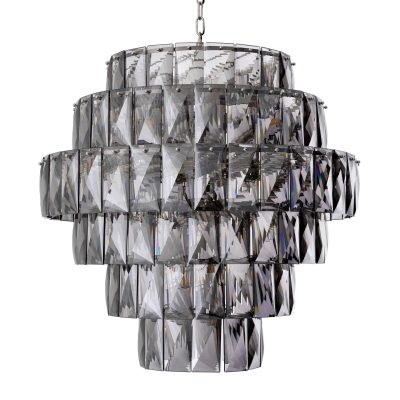 Chandelier – 26 Light – 6 Tiered Cut Smoked Crystal – Chrome – Large