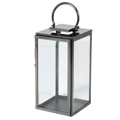 Large Black Steel Floor Standing Hurricane Lantern - Glass Sides