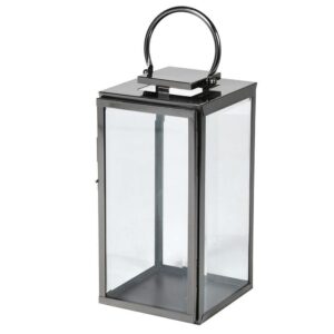 Small Black Steel Floor Standing Hurricane Lantern - Glass Sides