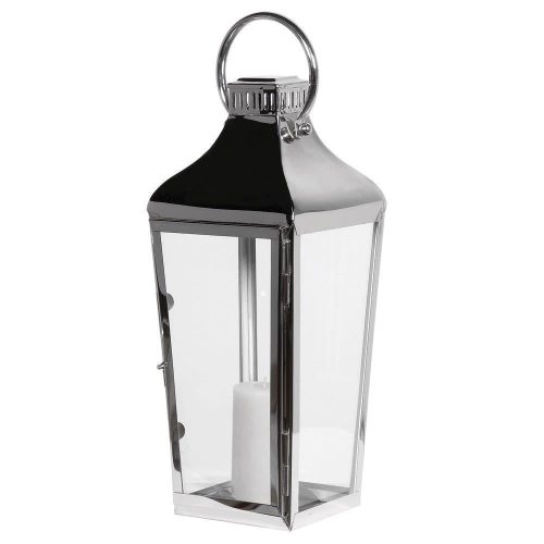 Small Floor Standing Hurricane Lantern - Glass Sides Chrome Finish