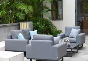 2 Seat Sofa & 2 Chair Garden Set - Coffee Table - All Weather Fabric - GREY