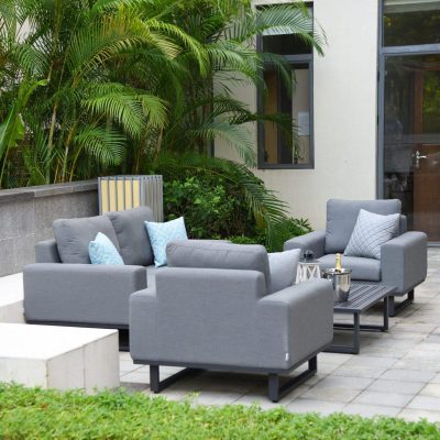 2 Seat Sofa & 2 Chair Garden Set - Coffee Table - All Weather Fabric - GREY