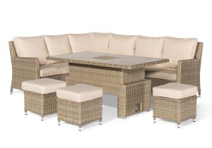 Corner Sofa Dining Set - Rising Dining Table - Natural Weave