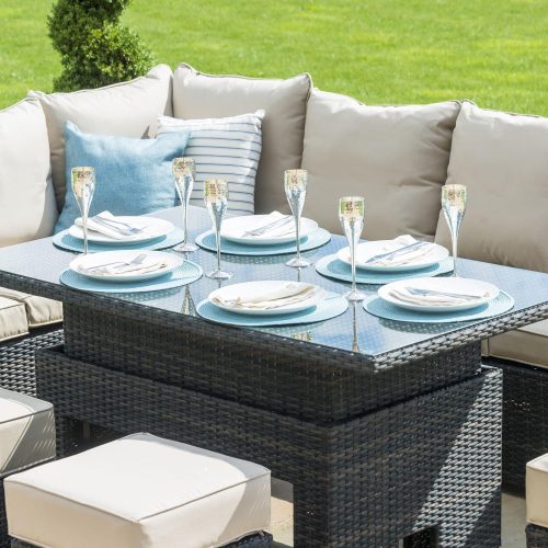 Garden Corner Sofa Dining Set - Rising Dining Table - Brown Polyweave