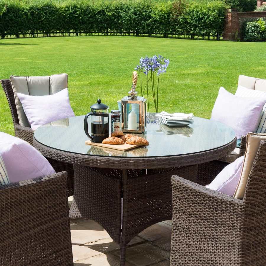 4 Seat Round Garden Dining Set - Brolly & Base - Lazy Suzy - Brown