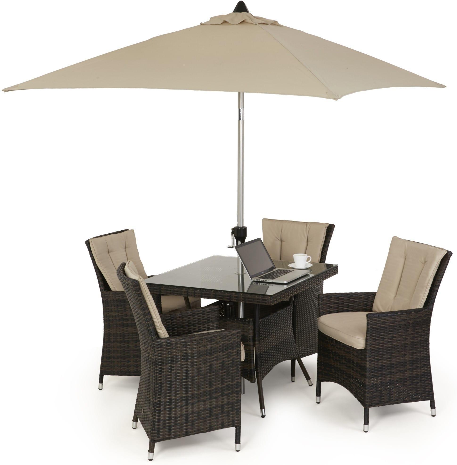 4 Seat Square Garden Dining Set Umbrella Base Brown Polyweave