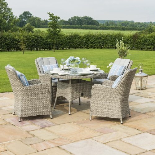 4 Seat Round Garden Table Set - Venice Chairs - Grey Polyrattan