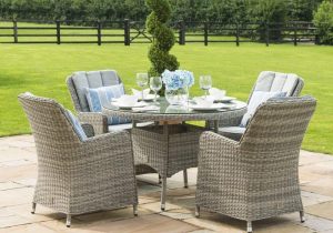 4 Seat Round Garden Table Set - Venice Chairs - Grey Polyrattan