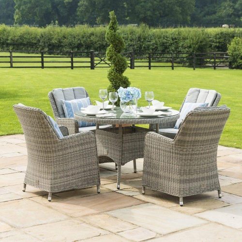 4 Seat Round Garden Table Set - Venice Chairs - Grey Polyrattan