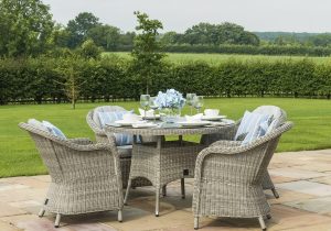 4 Seat Round Garden Table Set - Grey Polyrattan - Heritage Chairs