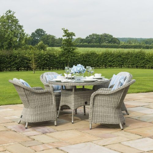 4 Seat Round Garden Table Set - Grey Polyrattan - Heritage Chairs