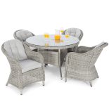 4 Seat Round Garden Table Set - Glass Top - Grey Polyrattan