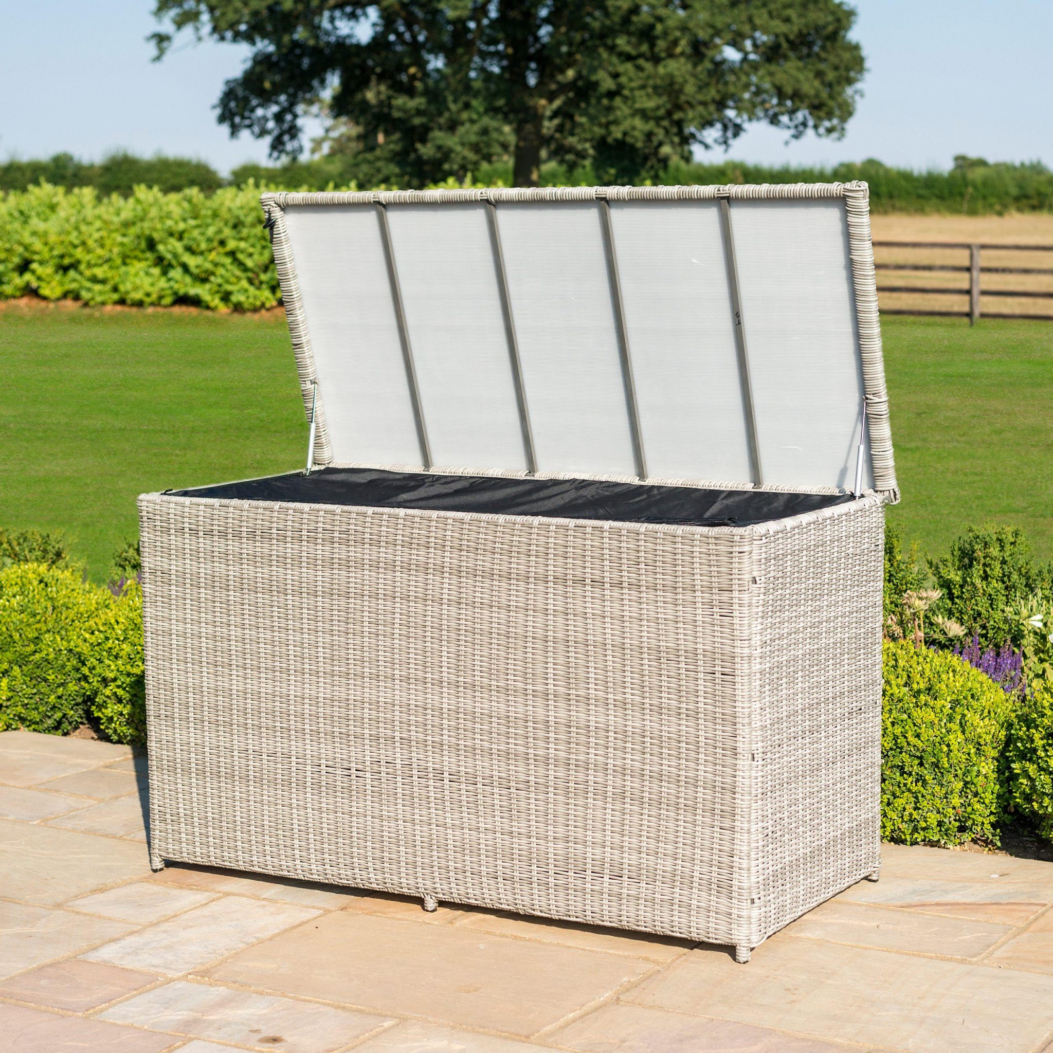 Garden Storage Box - Large Waterproof Lined - Grey Poly Rattan