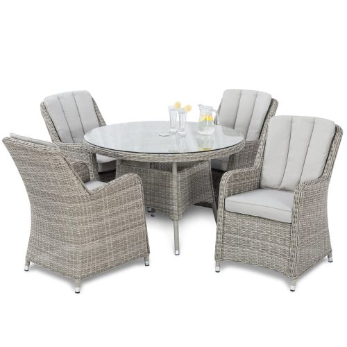 4 Seat Round Garden Table Set - Venice Chairs - Grey Polyrattan