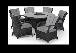 6 Seat Round Dining Set - Central Ice Bucket - Umbrella - Grey Polyweave