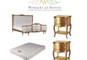 6ft Super King-Size Bed - 2 Bedsides - Mattress - French Gilt Set