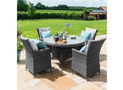 4 Seat Round Garden Dining Set - Brolly & Base - Lazy Suzy - Grey Polyweave