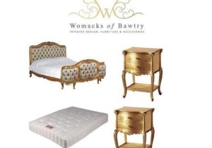 6ft Super King-Size Bed - Silk Upholstered - 2 Bedsides - Mattress - French Gilt Set
