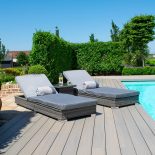 Double Sun Lounger & Side Table Set - Grey Polyweave Rattan