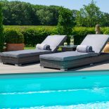 Double Sun Lounger & Side Table Set - Grey Polyweave Rattan