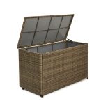 Garden Storage Box - Large Storage Box - Light Brown Poly Rattan